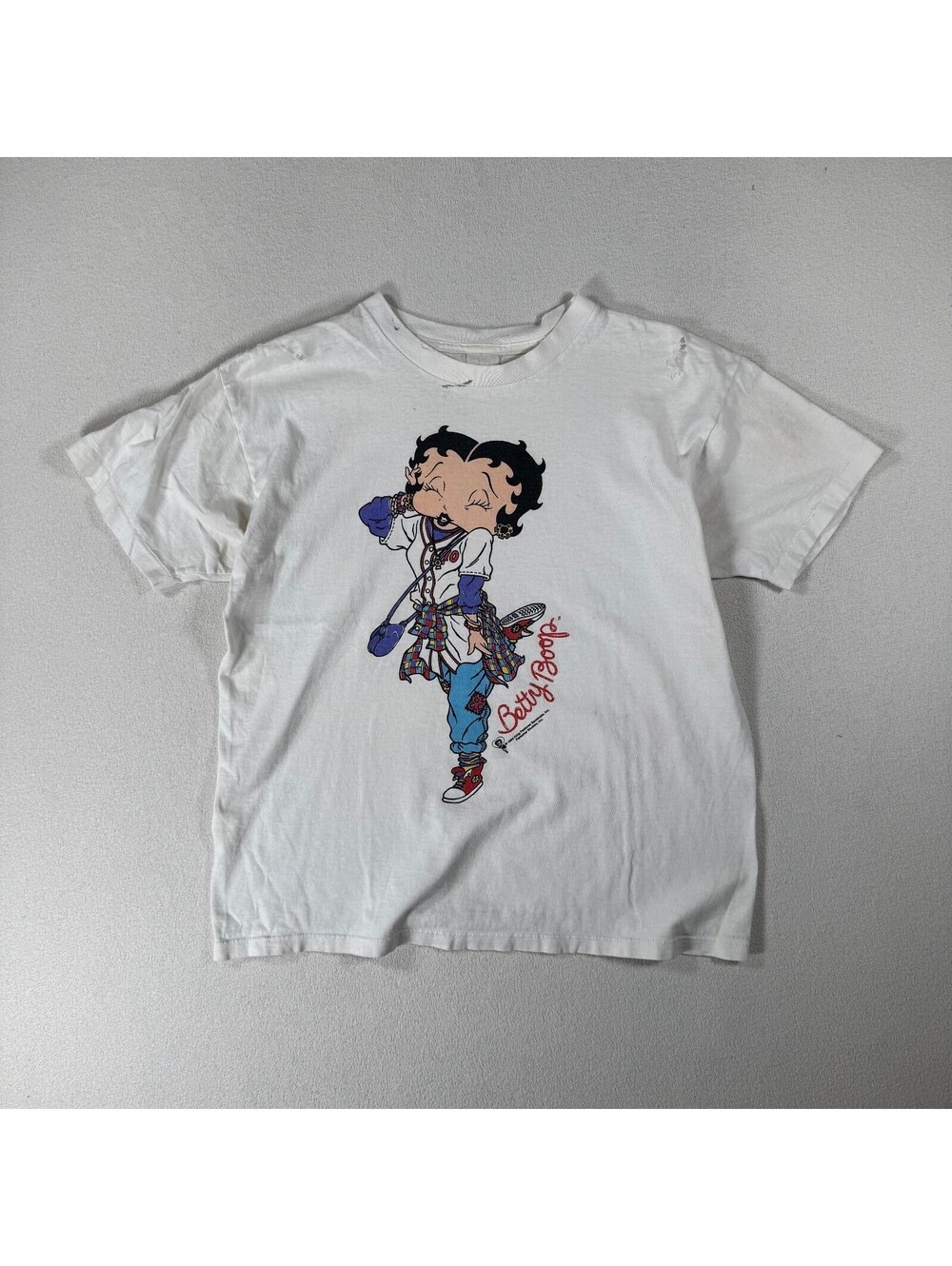 Vintage 90s Betty Boop Graphic T-Shirt White Distressed Casual Tee Single Stitch